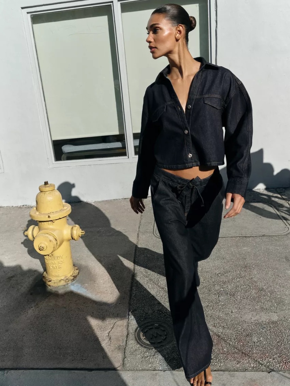 Zara Dark Navy Denim Wide-Leg Co-Ord / Set